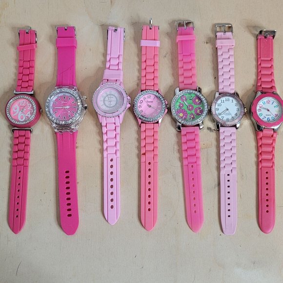 Geneva Watch Lot of 7 Pink Silicone Bands Untested No Batteries For Parts Asst - Picture 1 of 16